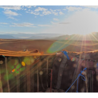 Early morning in the Moroccon Sahara is an almost instant transition from cold to hot.